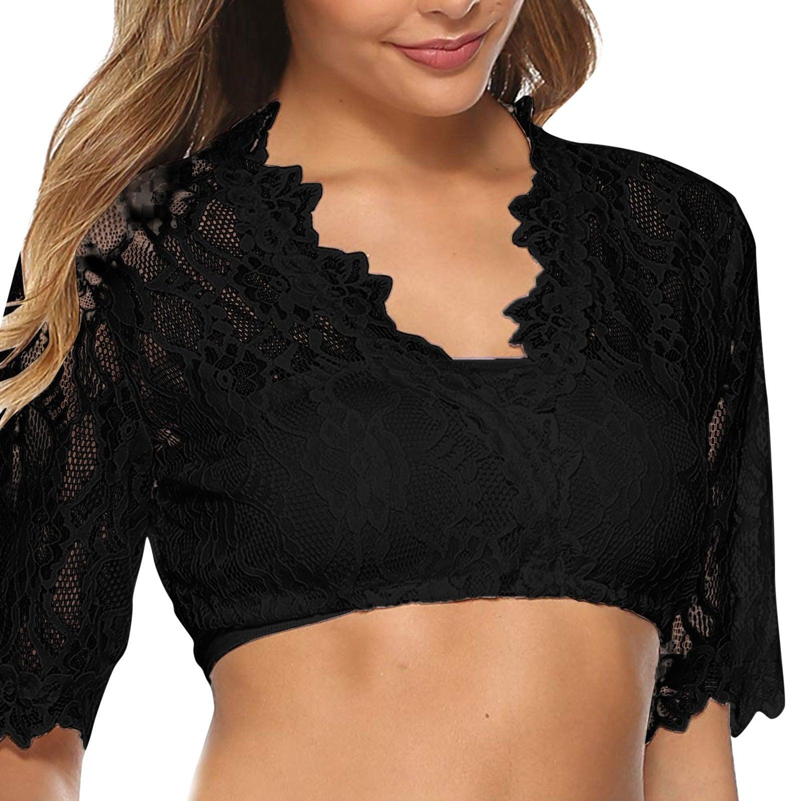 Women's Shirts - Cropped Tops Black Lace Dirndl Top Womens Satin Lingerie