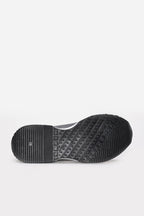 Black Leather Retro Runner Sneakers with White Sole – styled view