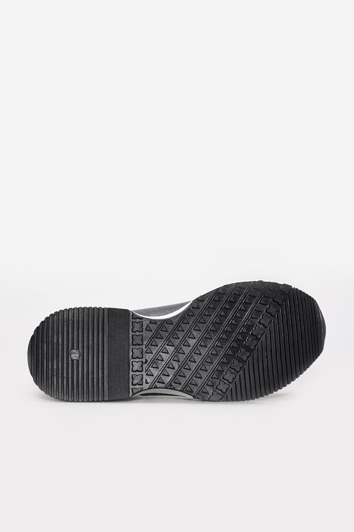Black Leather Retro Runner Sneakers with White Sole – styled view