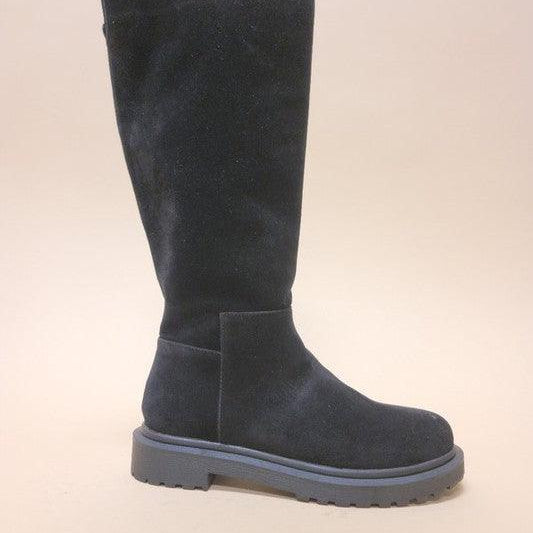Women's Shoes - Boots Black Low Platform Mid-Calf Boots