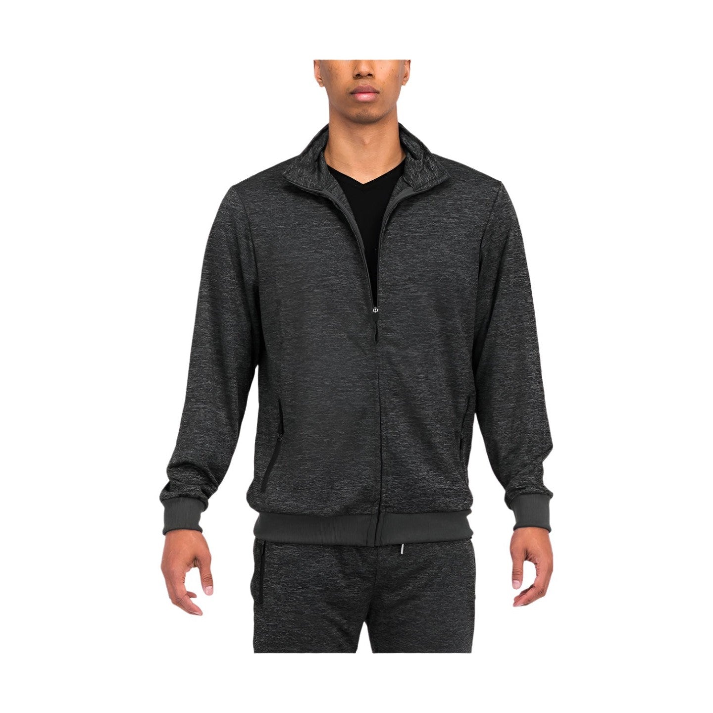 Black Marbled Light Weight Active Track Jacket - VacationGrabs