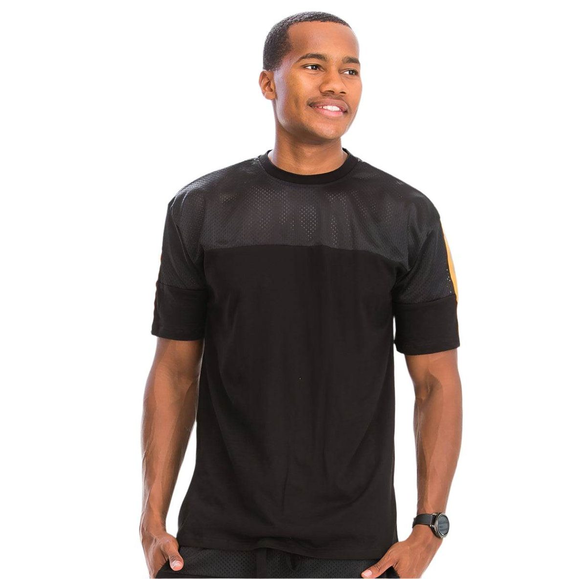 Men's black mesh reflective shirt with short sleeves and a stylish design for casual wear