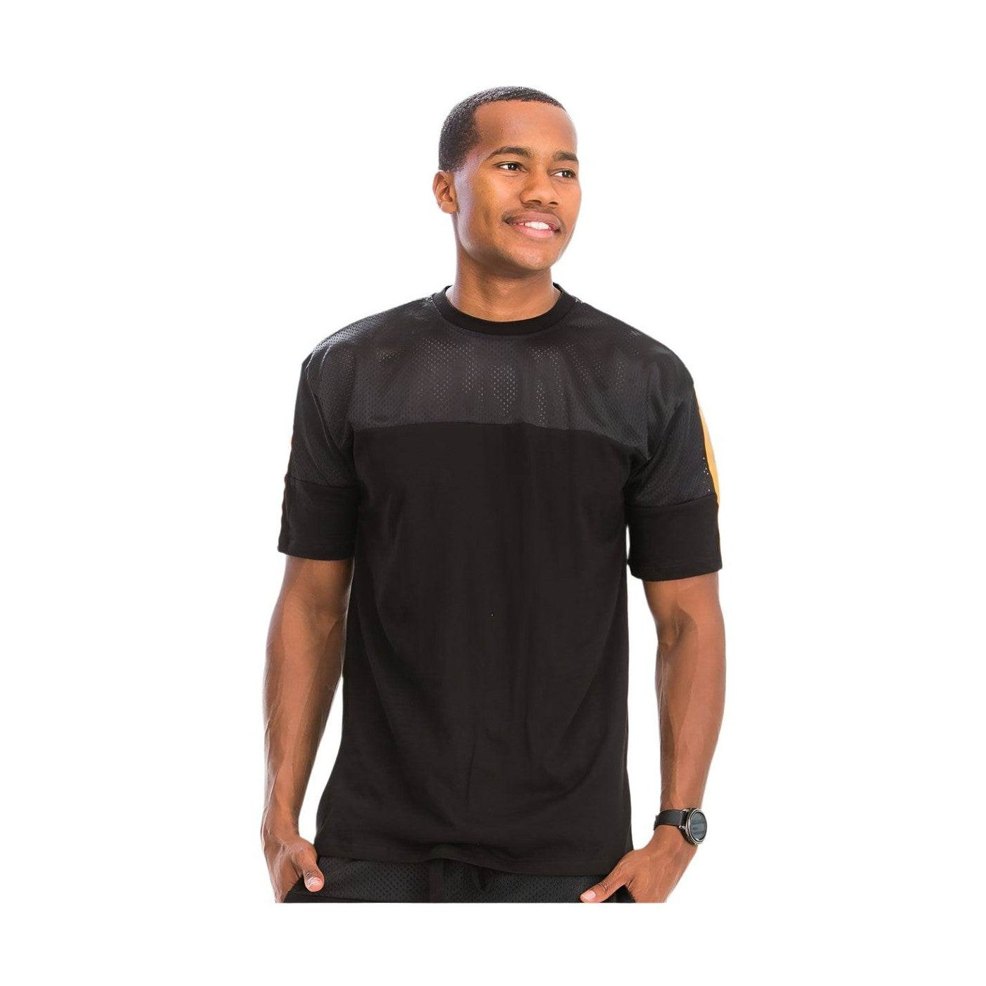 Men's black mesh reflective shirt with short sleeves and a stylish design for casual wear