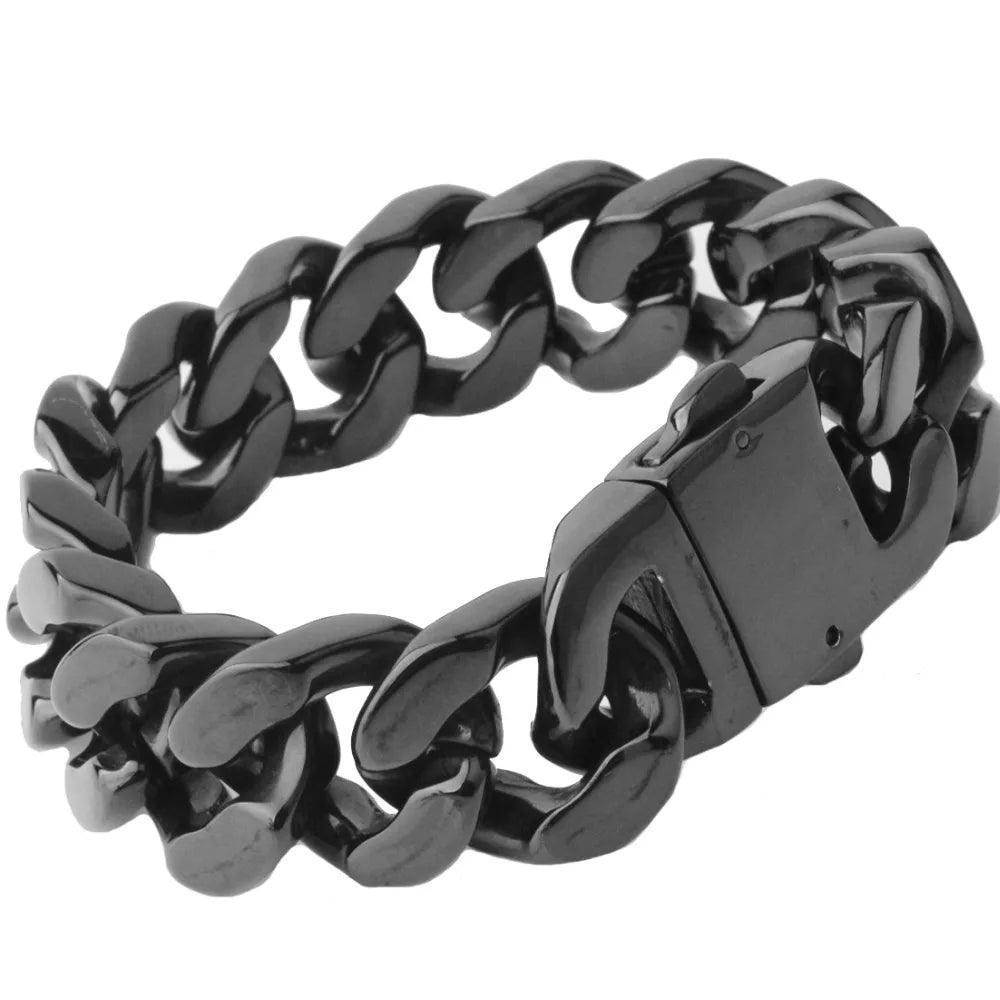 Black Miami Cuban link bracelet for men made of durable metal with a secure clasp