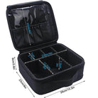 Black portable makeup bag for trips with adjustable compartments and clear top for easy access