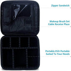 Portable makeup bag for trips with compartments for brushes and organization features