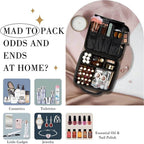 Portable makeup bag for trips featuring organized compartments for cosmetics and toiletries