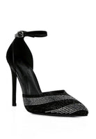 Stylish black patent evening sandals with a sleek design and ankle strap for an elegant look