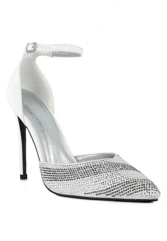 Stylish black patent evening sandals with high heels and ankle strap for elegant occasions