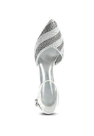 Elegant silver heeled sandals with sparkling rhinestone detail for evening events