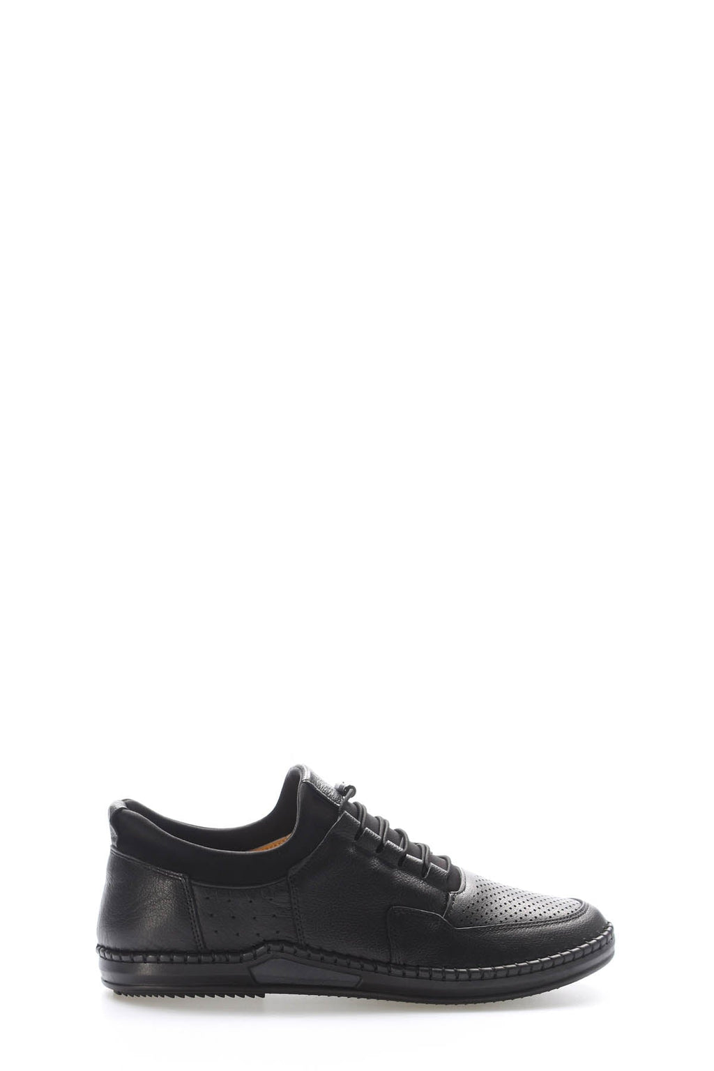 Black Perforated-Toe Leather Sneakers for Men – front view