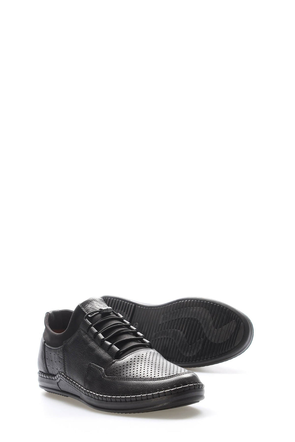 Black Perforated-Toe Leather Sneakers for Men – side view