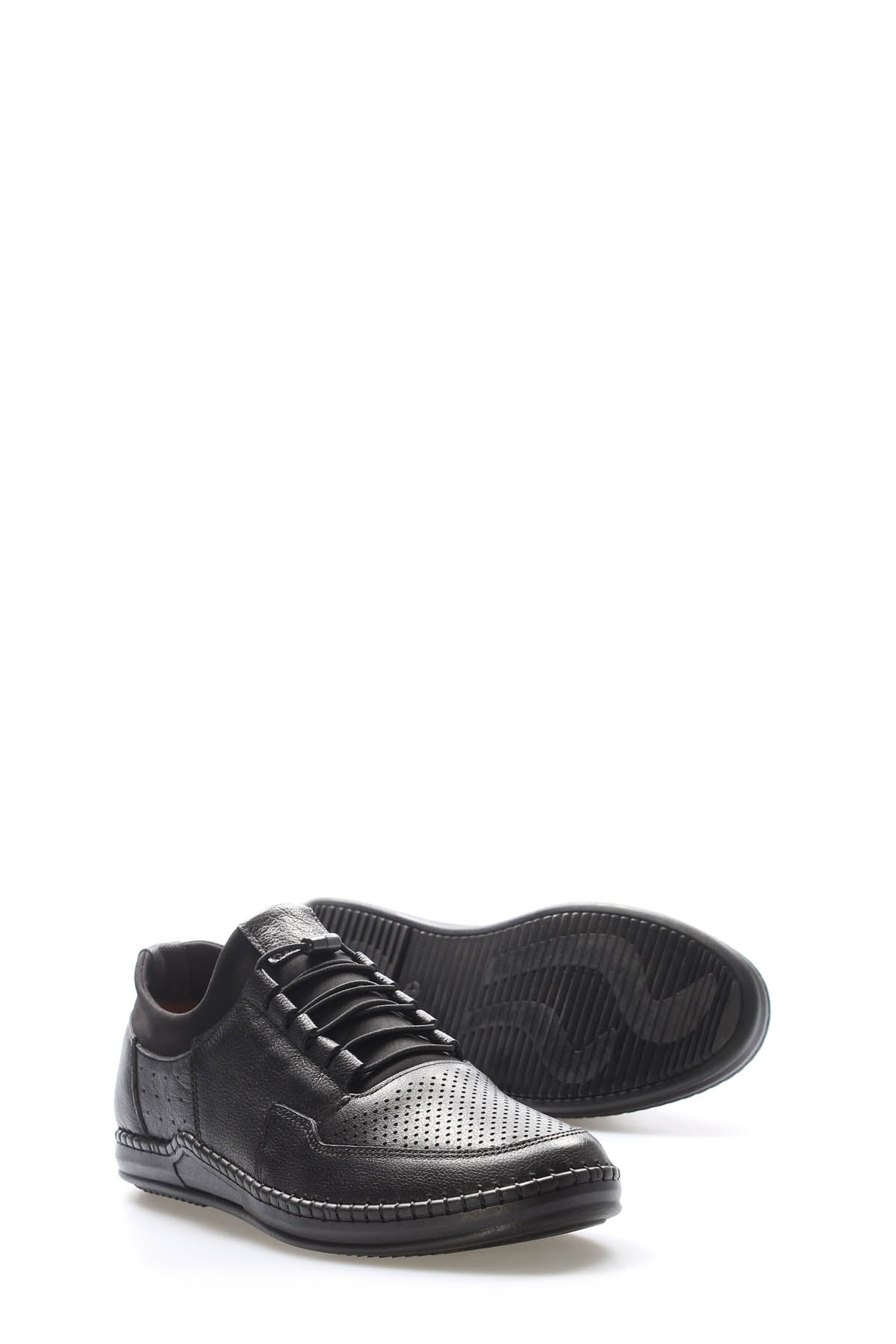 Black Perforated-Toe Leather Sneakers for Men – side view
