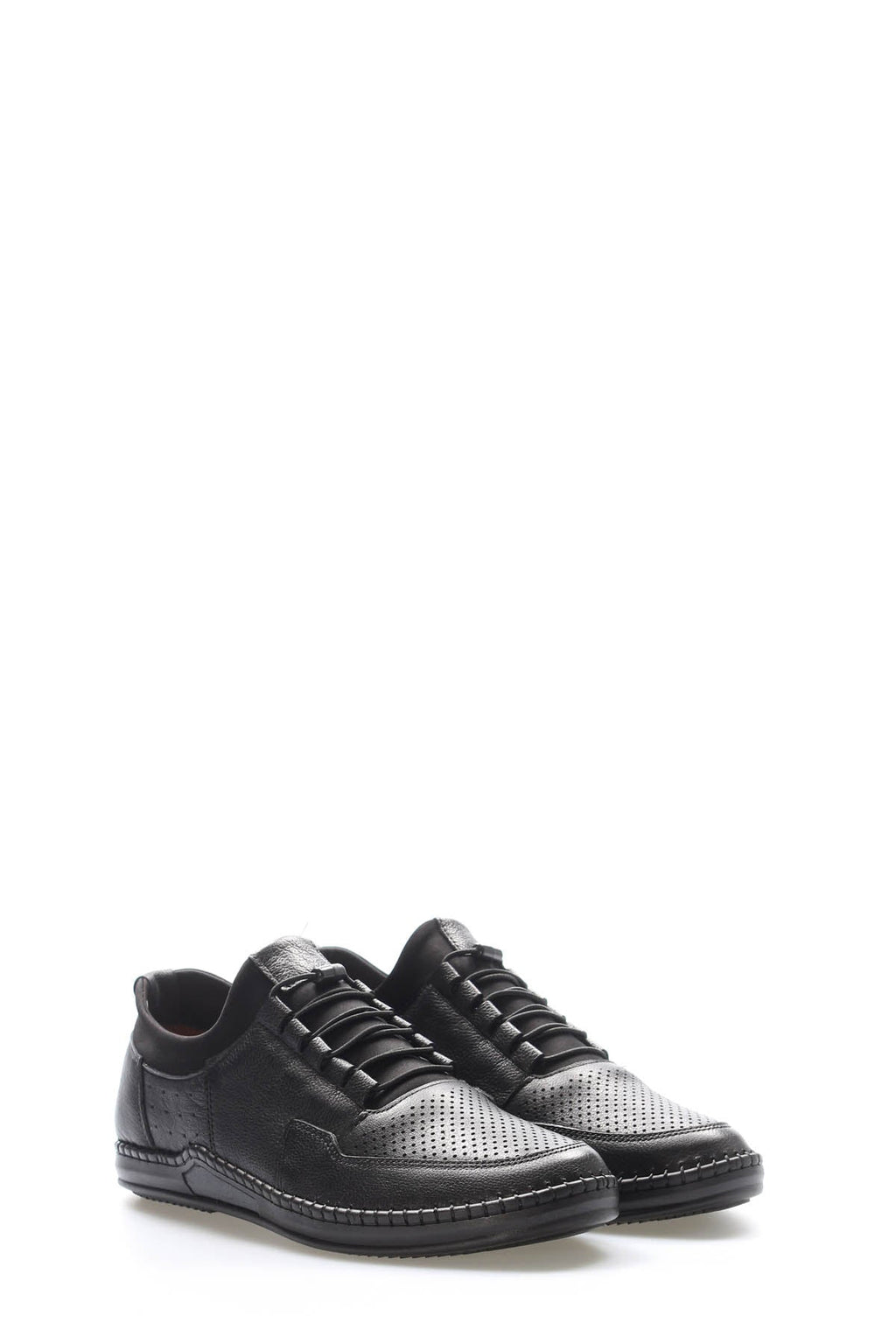 Black Perforated-Toe Leather Sneakers for Men – styled view