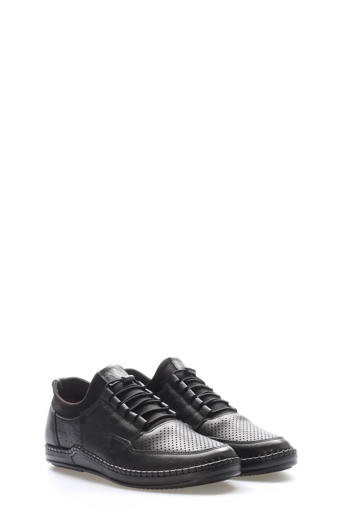 Black Perforated-Toe Leather Sneakers for Men – styled view