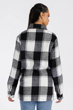 WEIV Women's Black Plaid Boyfriend Flannel Shacket with a stylish relaxed fit and button details
