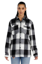 WEIV Women's Black Plaid Boyfriend Flannel Shacket with Classic Button Closure and Front Pockets