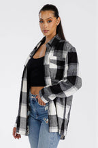 WEIV Women's Black Plaid Boyfriend Flannel Shirt with Button Closure and Relaxed Fit