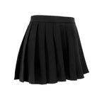 VacationGrabs black pleated mini skirt with wide waistband and flared design