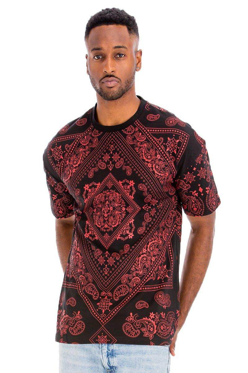 Black Red Bandana Print Tshirt - VacationGrabs