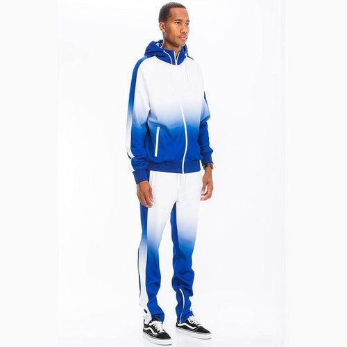 Men's White/Blue Full Zip Ombre Track Suit - VacationGrabs