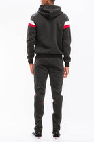 Men's 2PC Track Set featuring a black red track suit for men with a comfortable hoodie and tapered pants