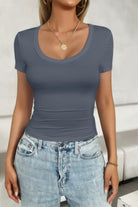 VacationGrabs black scoop neck top for women in gray, stylish and versatile for casual wear