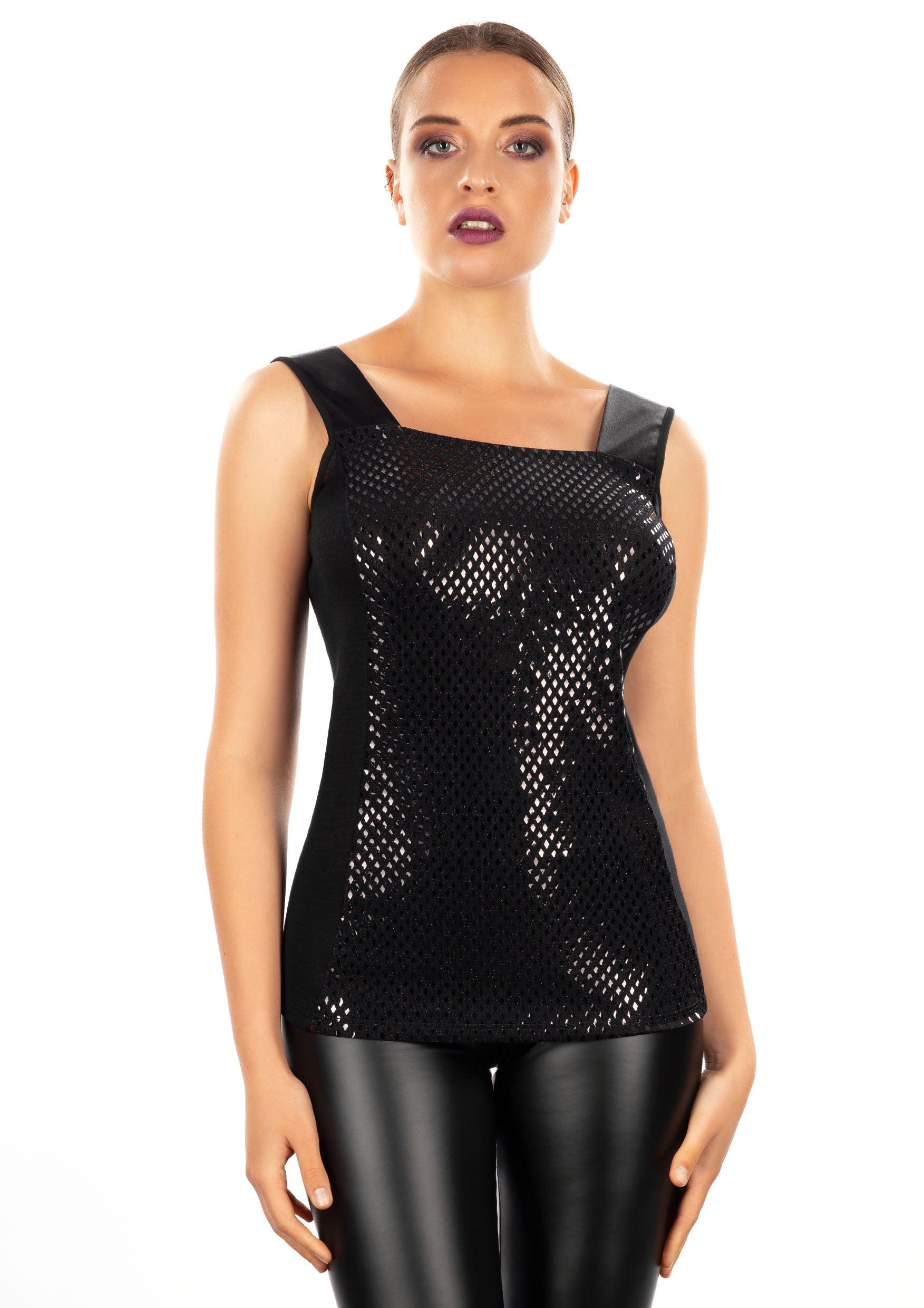 Women's Shirts Black Shiny Wool Blend Lurex Sleeveless Top