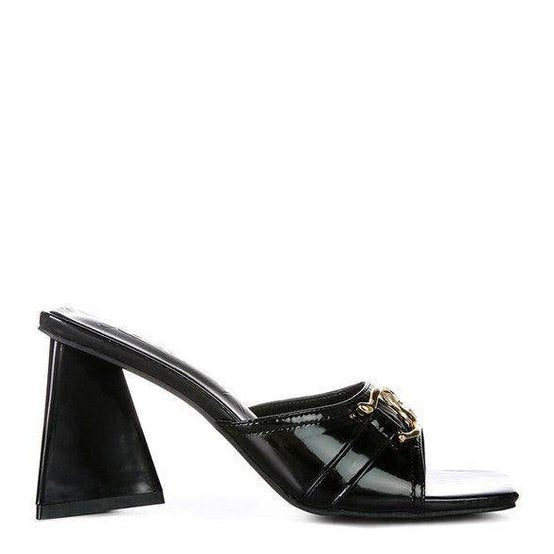 Stylish black slider sandals women with a unique block heel design for fashionable summer wear