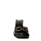 Stylish black slider sandals women with a decorative buckle for a chic look