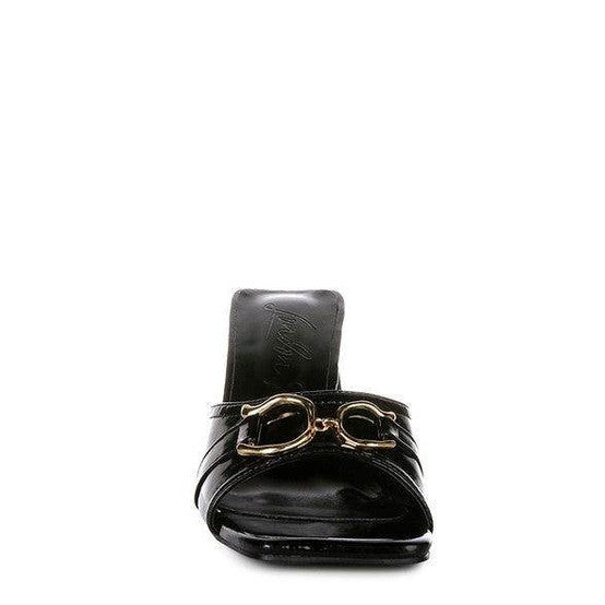 Stylish black slider sandals women with a decorative buckle for a chic look
