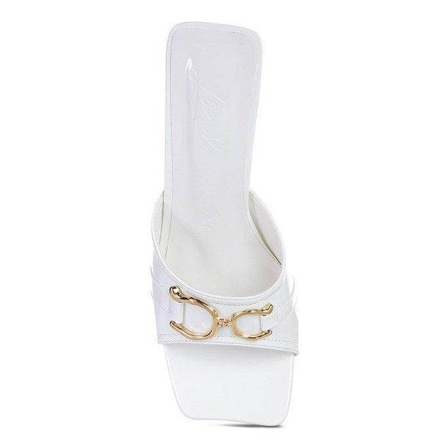 Chic white slider sandals for women with gold detailing, perfect for summer styles
