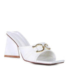 Stylish black slider sandals women with gold buckle accents and a chunky heel