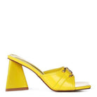 Stylish yellow heels with a bold cone heel for a fashionable look in women's footwear