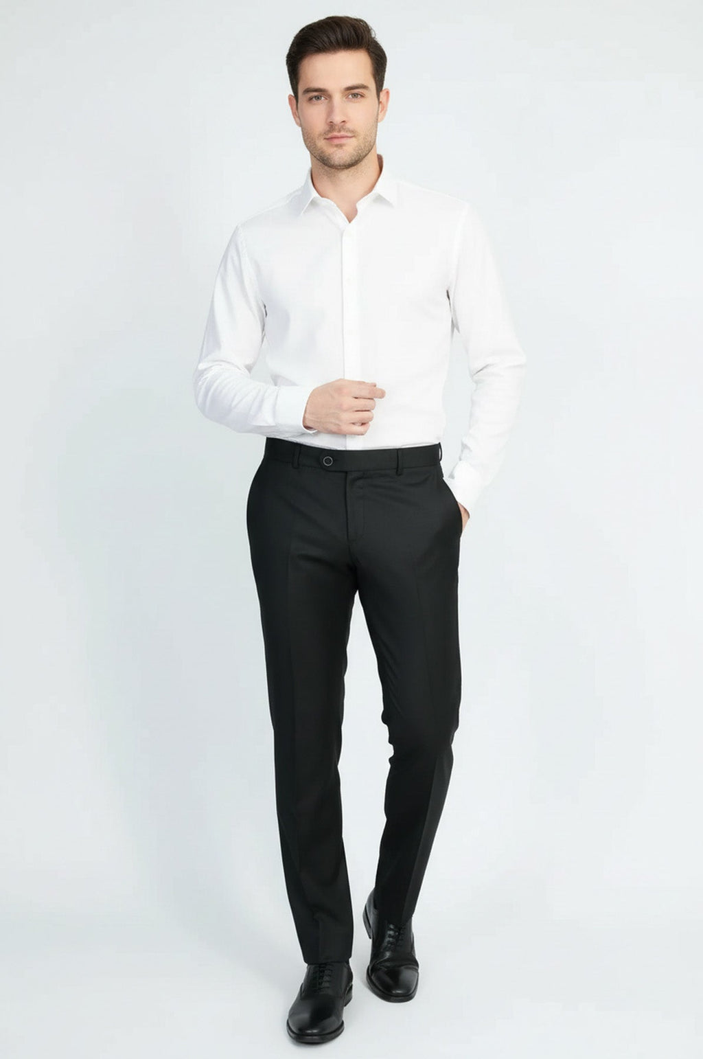 Black Slim Fit Classic Cut Dress Trousers – side view