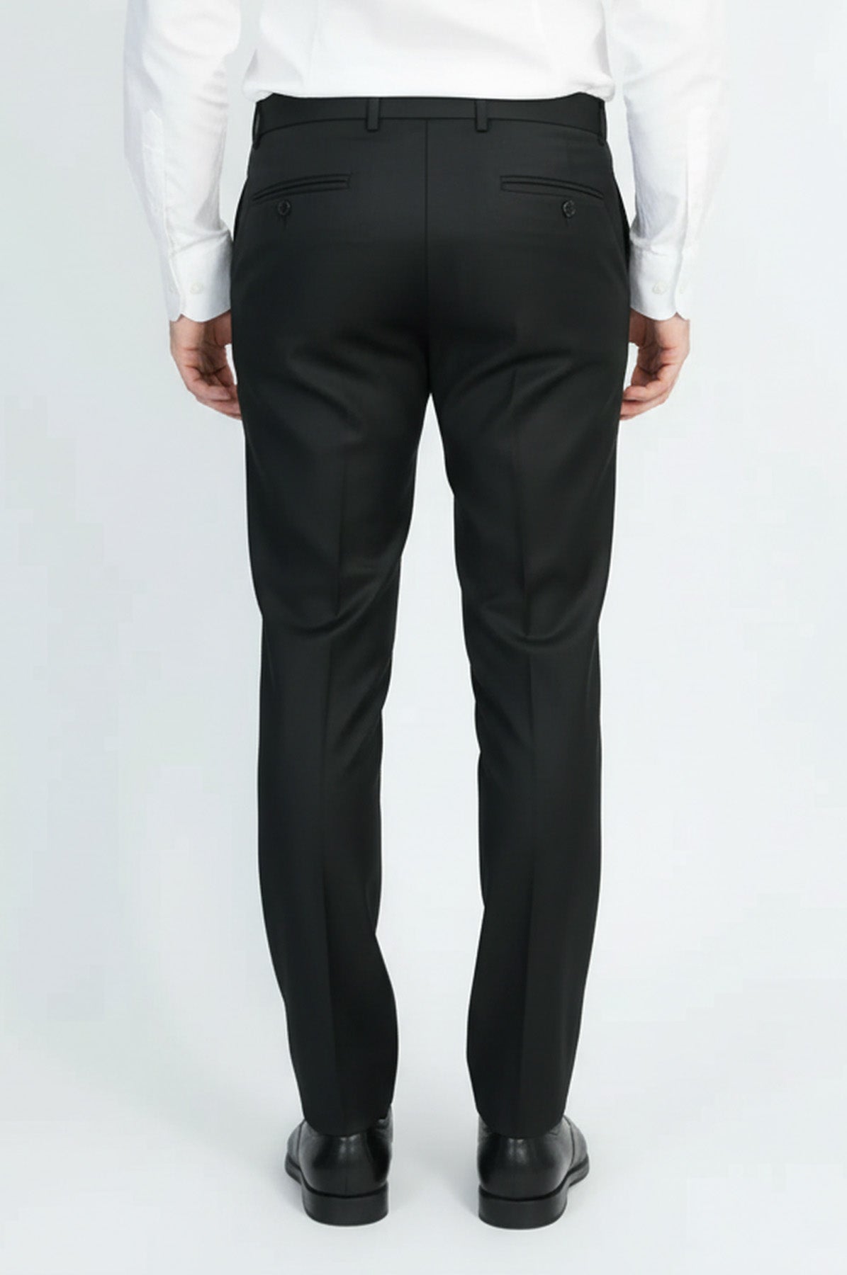 Black Slim Fit Classic Cut Dress Trousers – styled view