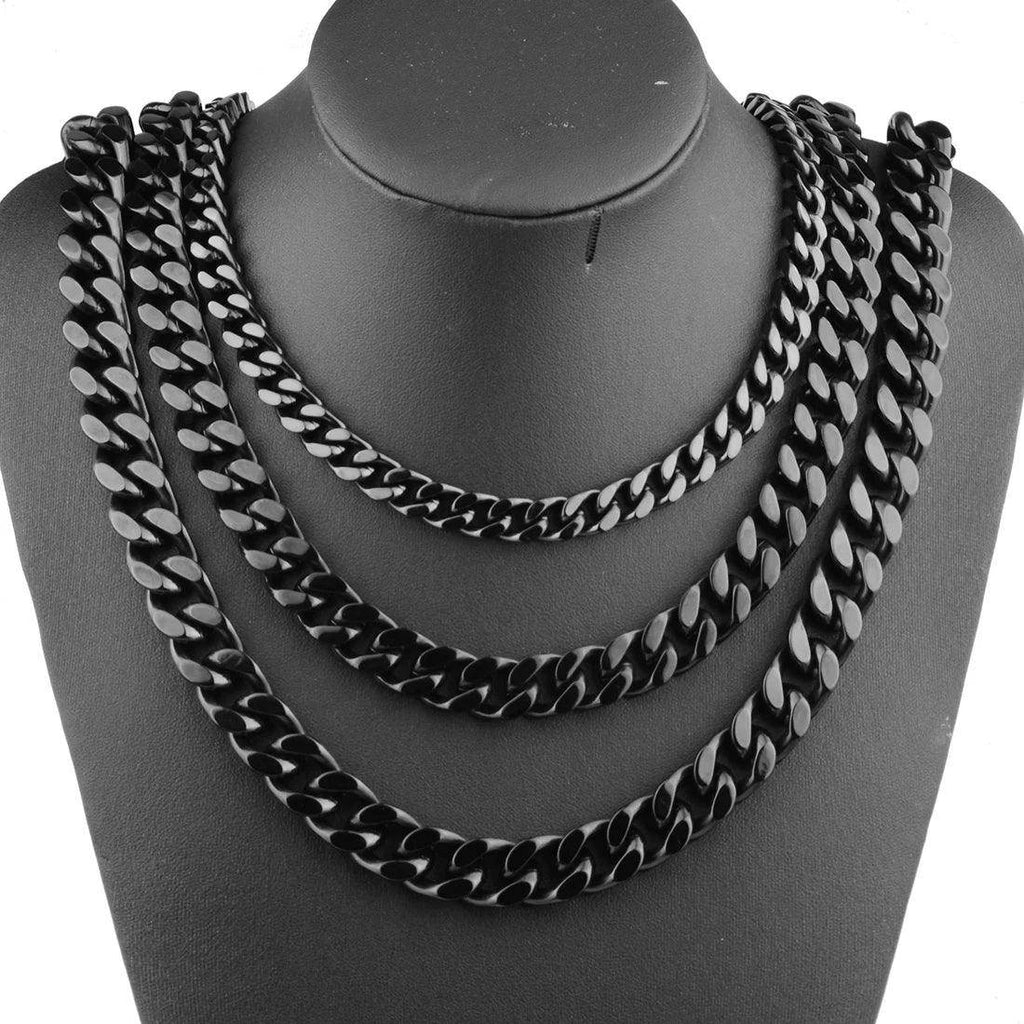 black stainless steel miami necklace, stylish men's jewelry accessory