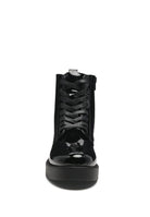 Rag Company Women's Black Statement Combat Boots with Lace-Up Design and Chunky Sole