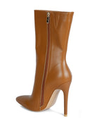 Stylish brown ankle boots with a stiletto heel and zipper detail for women