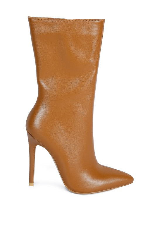 Stylish brown stiletto ankle boots for women with a sleek design and high heel
