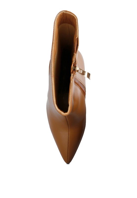 Rag Company stylish brown ankle boots with pointed toe and side zipper for women