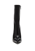 Stylish black stiletto ankle boots for women with a sleek design and zipper detail