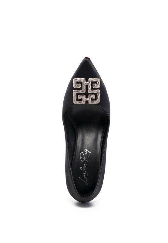 Stylish black stiletto shoes from Rag Company with a glittering buckle detail