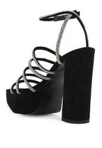 Rag Company black strappy platform sandals with suede material
