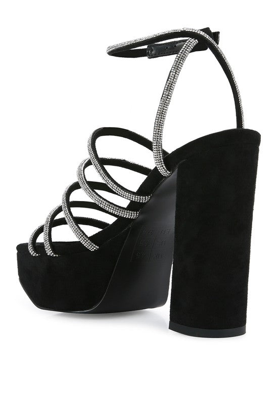 Rag Company black strappy platform sandals with suede material