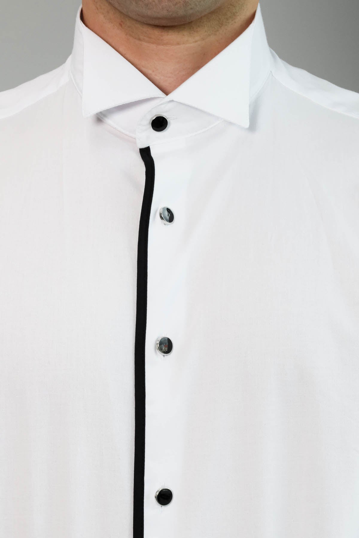 Black Stripe Detailed White Men Tuxedo Shirt – detail view