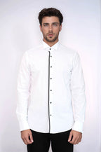 Black Stripe Detailed White Men Tuxedo Shirt – side view