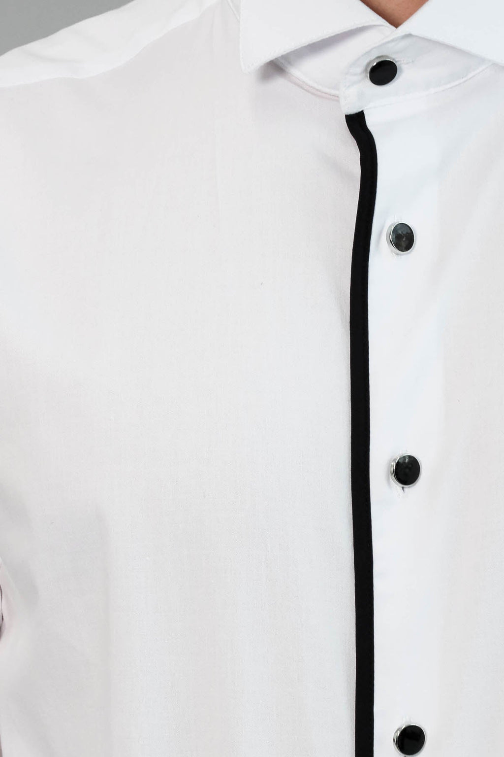 Black Stripe Detailed White Men Tuxedo Shirt – full look view