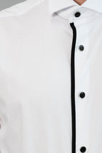 Black Stripe Detailed White Men Tuxedo Shirt – full look view