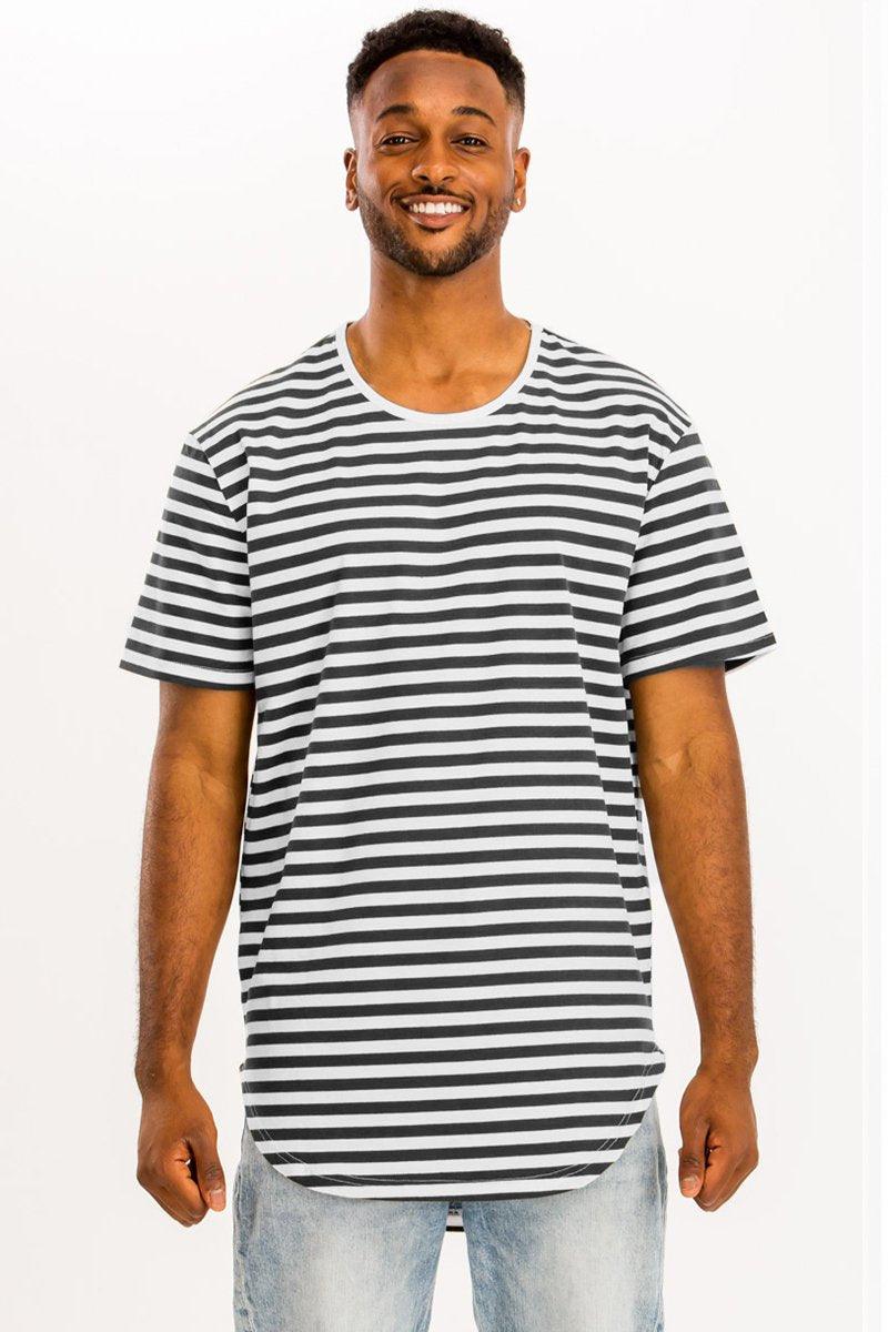 Men's Shirts - Tee's Black Striped Round Neck Tshirt